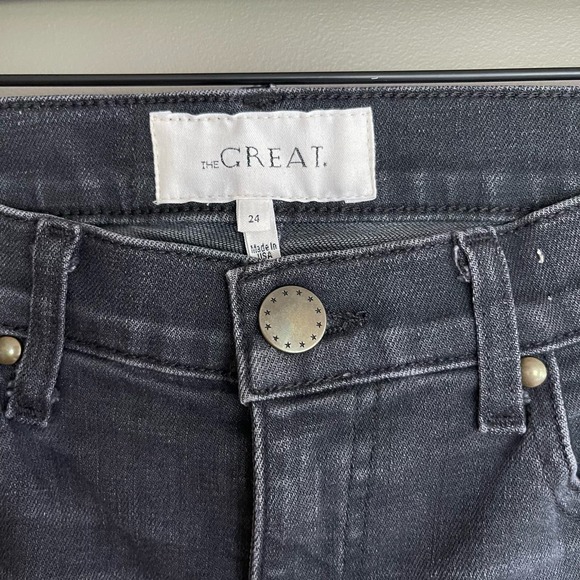 THE GREAT The Nerd Raw Hem Jeans In Black Size 24 Kick Flare High Rise Straight - Picture 10 of 16